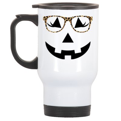 Leopard Jack O Lantern Pumpkin Face Stainless Steel Travel Mug