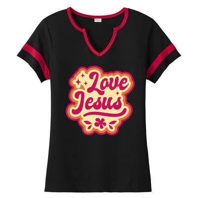 Love Jesus Retro Ladies Halftime Notch Neck Tee