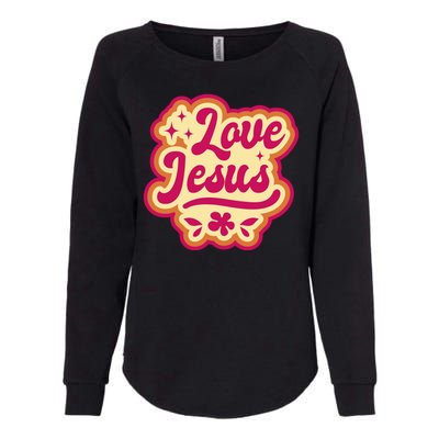 Love Jesus Retro Womens California Wash Sweatshirt