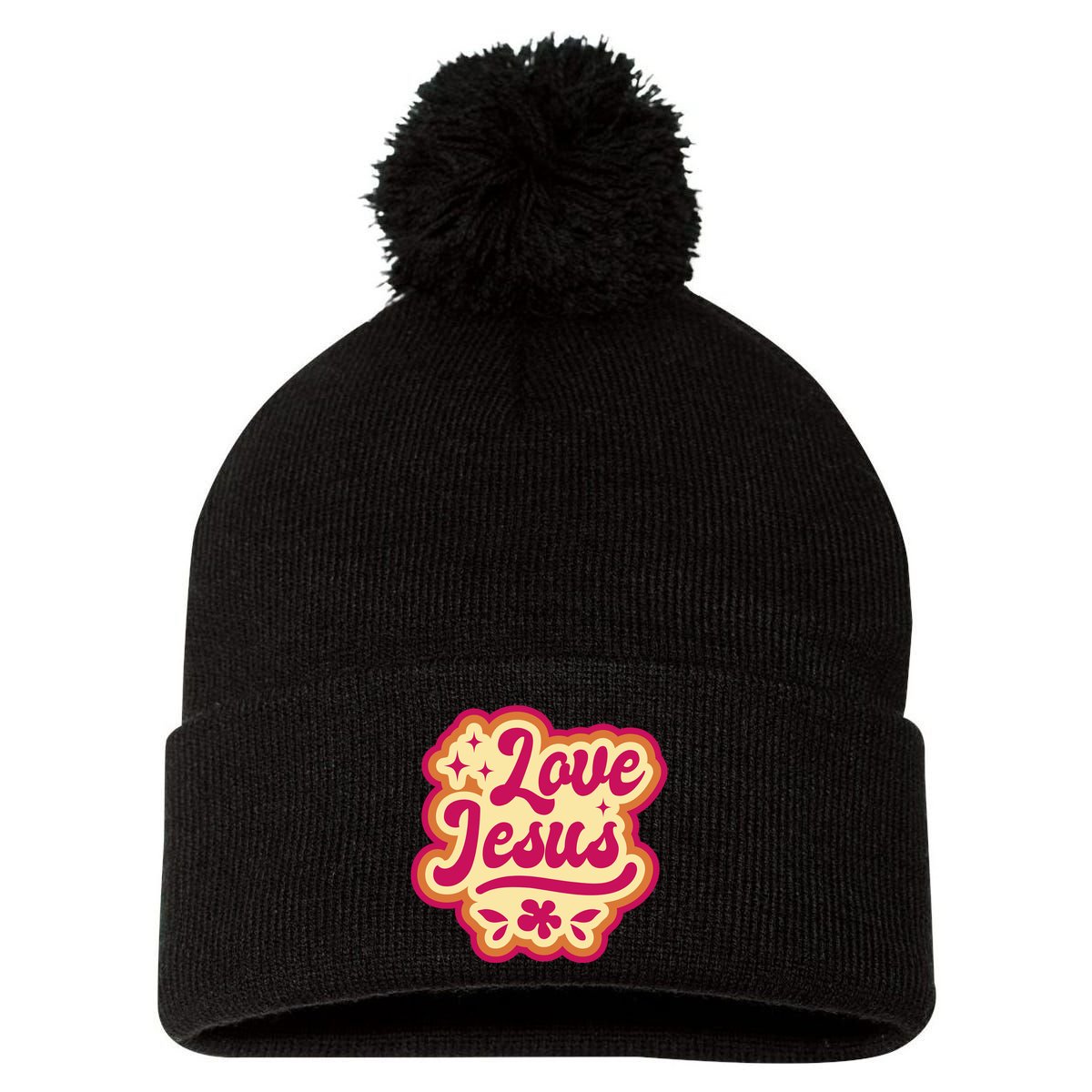 Love Jesus Retro Pom Pom 12in Knit Beanie