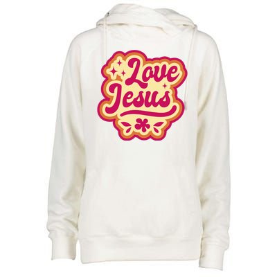 Love Jesus Retro Womens Funnel Neck Pullover Hood