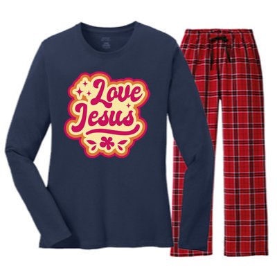 Love Jesus Retro Women's Long Sleeve Flannel Pajama Set 