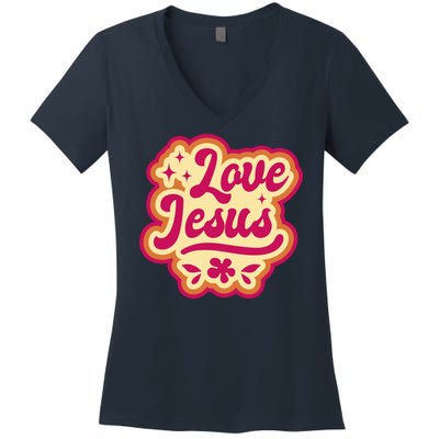 Love Jesus Retro Women's V-Neck T-Shirt