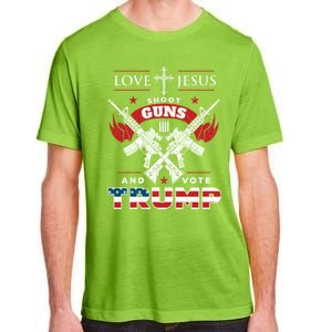 Love Jesus Shoot Guns And Vote Trump 2020 Flag Gift Adult ChromaSoft Performance T-Shirt