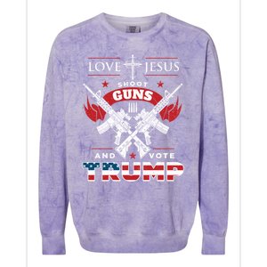 Love Jesus Shoot Guns And Vote Trump 2020 Flag Gift Colorblast Crewneck Sweatshirt