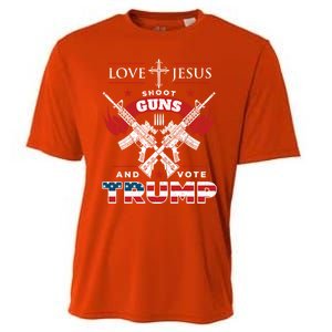 Love Jesus Shoot Guns And Vote Trump 2020 Flag Gift Cooling Performance Crew T-Shirt