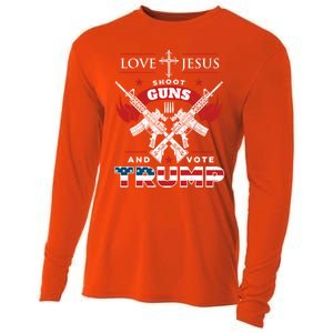 Love Jesus Shoot Guns And Vote Trump 2020 Flag Gift Cooling Performance Long Sleeve Crew