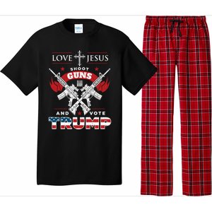 Love Jesus Shoot Guns And Vote Trump 2020 Flag Gift Pajama Set