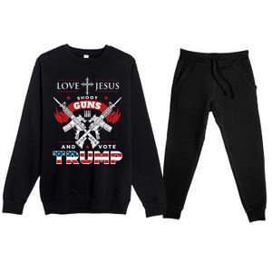 Love Jesus Shoot Guns And Vote Trump 2020 Flag Gift Premium Crewneck Sweatsuit Set