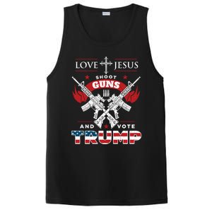 Love Jesus Shoot Guns And Vote Trump 2020 Flag Gift PosiCharge Competitor Tank