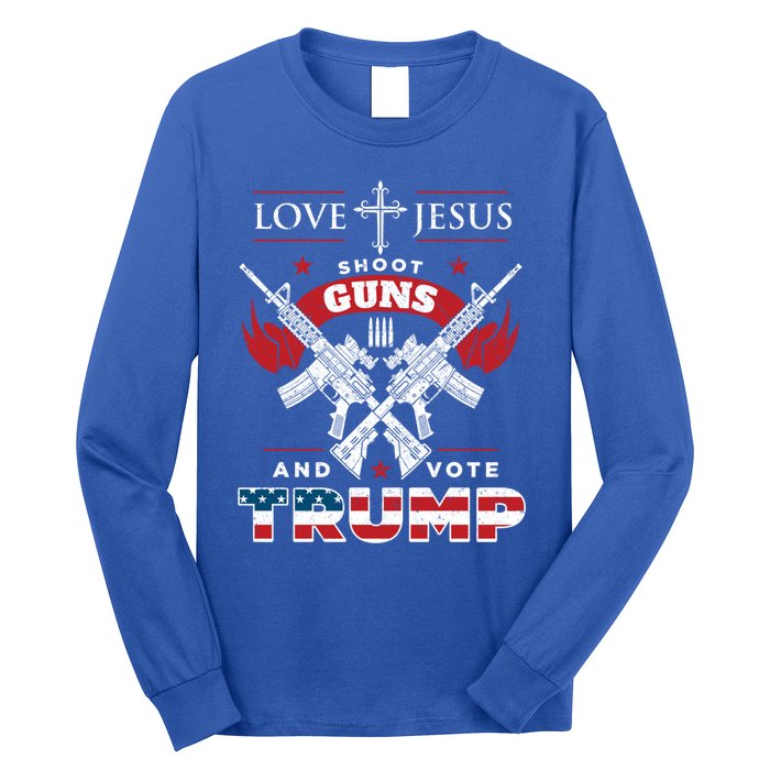 Love Jesus Shoot Guns And Vote Trump 2020 Flag Gift Long Sleeve Shirt