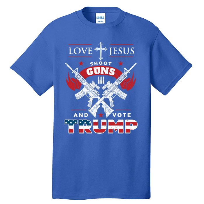 Love Jesus Shoot Guns And Vote Trump 2020 Flag Gift Tall T-Shirt