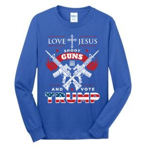 Love Jesus Shoot Guns And Vote Trump 2020 Flag Gift Tall Long Sleeve T-Shirt