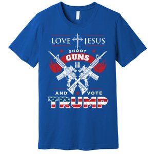 Love Jesus Shoot Guns And Vote Trump 2020 Flag Gift Premium T-Shirt