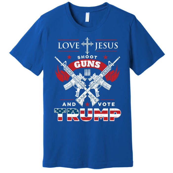 Love Jesus Shoot Guns And Vote Trump 2020 Flag Gift Premium T-Shirt