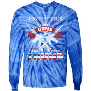 Love Jesus Shoot Guns And Vote Trump 2020 Flag Gift Tie-Dye Long Sleeve Shirt