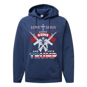 Love Jesus Shoot Guns And Vote Trump 2020 Flag Gift Performance Fleece Hoodie