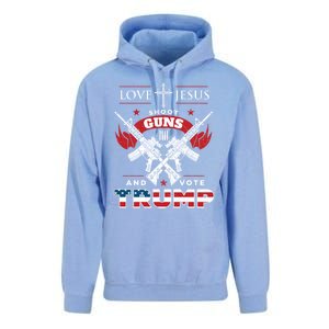 Love Jesus Shoot Guns And Vote Trump 2020 Flag Gift Unisex Surf Hoodie