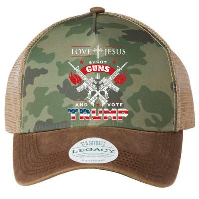 Love Jesus. Shoot Guns. And Vote Trump 2020 Flag Legacy Tie Dye Trucker Hat