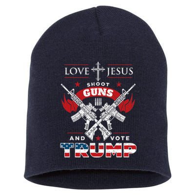 Love Jesus. Shoot Guns. And Vote Trump 2020 Flag Short Acrylic Beanie