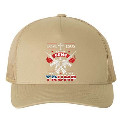 Love Jesus. Shoot Guns. And Vote Trump 2020 Flag Yupoong Adult 5-Panel Trucker Hat