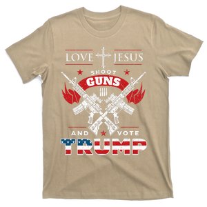 Love Jesus. Shoot Guns. And Vote Trump 2020 Flag T-Shirt