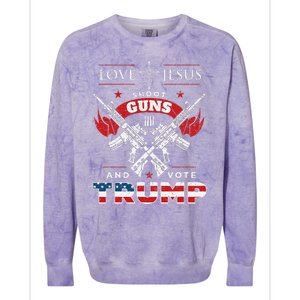 Love Jesus. Shoot Guns. And Vote Trump 2020 Flag Colorblast Crewneck Sweatshirt