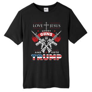 Love Jesus. Shoot Guns. And Vote Trump 2020 Flag Tall Fusion ChromaSoft Performance T-Shirt