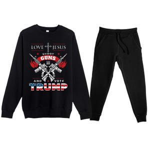 Love Jesus. Shoot Guns. And Vote Trump 2020 Flag Premium Crewneck Sweatsuit Set