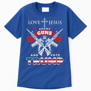 Love Jesus. Shoot Guns. And Vote Trump 2020 Flag Tall T-Shirt