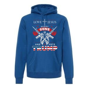 Love Jesus. Shoot Guns. And Vote Trump 2020 Flag Premium Hoodie