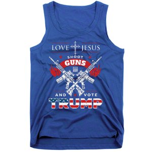 Love Jesus. Shoot Guns. And Vote Trump 2020 Flag Tank Top