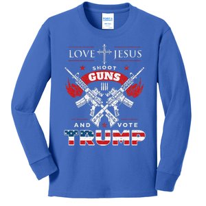 Love Jesus. Shoot Guns. And Vote Trump 2020 Flag Kids Long Sleeve Shirt