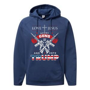 Love Jesus. Shoot Guns. And Vote Trump 2020 Flag Performance Fleece Hoodie