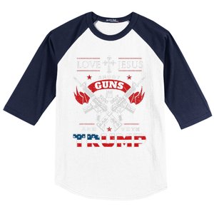 Love Jesus. Shoot Guns. And Vote Trump 2020 Flag Baseball Sleeve Shirt