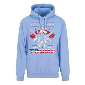 Love Jesus. Shoot Guns. And Vote Trump 2020 Flag Unisex Surf Hoodie