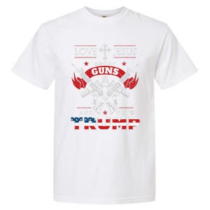 Love Jesus. Shoot Guns. And Vote Trump 2020 Flag Garment-Dyed Heavyweight T-Shirt