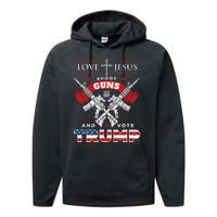 Love Jesus. Shoot Guns. And Vote Trump 2024 Flag Performance Fleece Hoodie