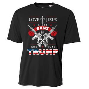 Love Jesus. Shoot Guns. And Vote Trump 2024 Flag Cooling Performance Crew T-Shirt