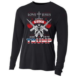 Love Jesus. Shoot Guns. And Vote Trump 2024 Flag Cooling Performance Long Sleeve Crew