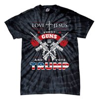 Love Jesus. Shoot Guns. And Vote Trump 2024 Flag Tie-Dye T-Shirt