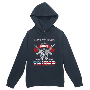 Love Jesus. Shoot Guns. And Vote Trump 2024 Flag Urban Pullover Hoodie