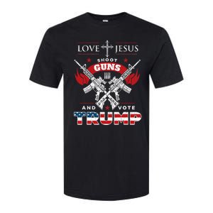 Love Jesus. Shoot Guns. And Vote Trump 2024 Flag Softstyle CVC T-Shirt