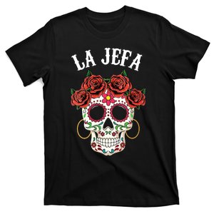 La Jefa Sugar Skull Mexican Dia De Los Muertos Dead Vneck T-Shirt