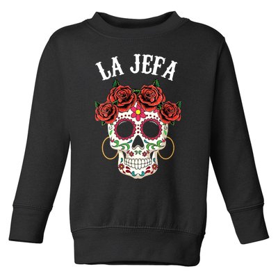 La Jefa Sugar Skull Mexican Dia De Los Muertos Dead Vneck Toddler Sweatshirt