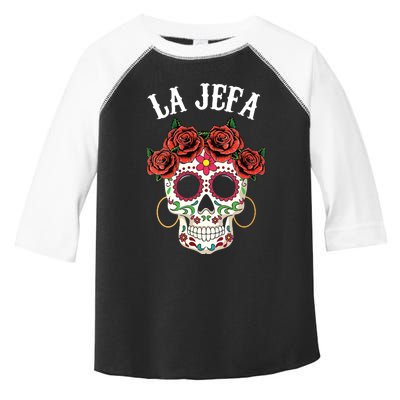 La Jefa Sugar Skull Mexican Dia De Los Muertos Dead Vneck Toddler Fine Jersey T-Shirt