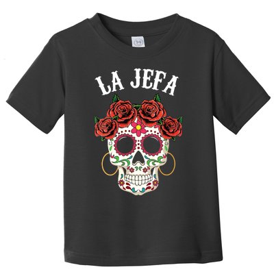 La Jefa Sugar Skull Mexican Dia De Los Muertos Dead Vneck Toddler T-Shirt