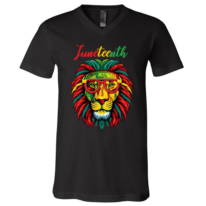 Lion Juneteenth Shirts Women Dress Black History Freedom V-Neck T-Shirt