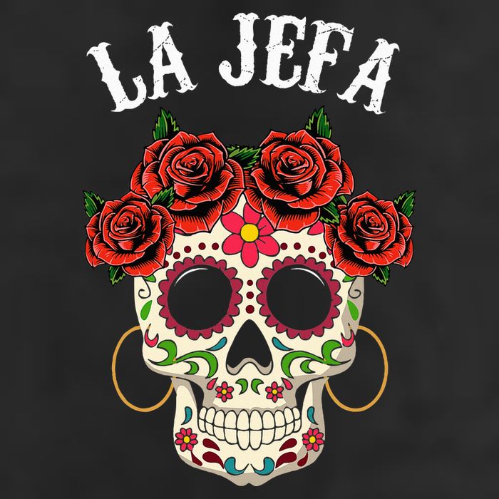La Jefa Sugar Skull Mexican Dia De Los Muertos Dead 7 Panel Mesh Trucker Snapback Hat