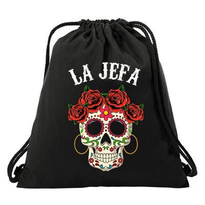 La Jefa Sugar Skull Mexican Dia De Los Muertos Dead Drawstring Bag
